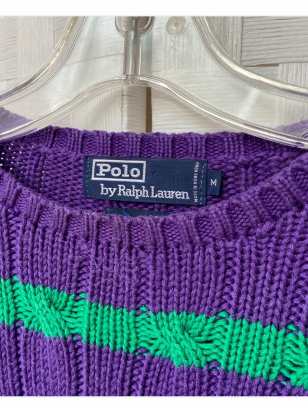 Men's Ralph Lauren Purple Green Stripe 100% Cotton Sweater Size M - Picture 2 of 3
